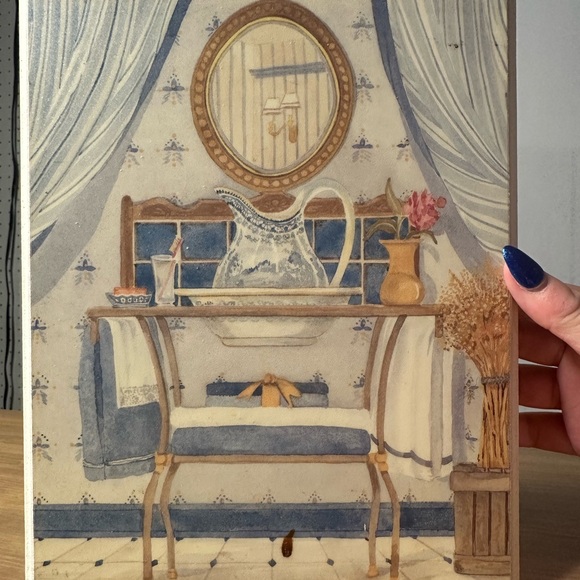 Blue house decor wooden portrait - Picture 2 of 3